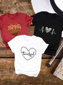 Nuevo modelo : Camiseta 3 casual streetwear, Top oversized cuello redondo daily outings, camping, concerts, hip-hop, rock, and rap events de manga corta para mujer, de una sola pieza, con estampado de hojas en forma de corazón, diseño de latidos del corazón, estampado de contorno de corazón de agradecimiento, cuello redondo, manga corta, de algodón puro, transpirable, estilo deportivo casual, ideal como regalo para las fiestas, diseño de mariposa primaveral. - Blanco - Ver 7