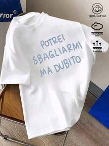 1 Piece Women's Short Sleeve T-Shirt, 100% Cotton, With Fun Italian Slogan, Suitable For Spring/Summer And All Year Round, Women's Sportswear, Soft And Breathable White T-Shirt, For Holidays, 180g, 100% Cotton, Festival Clothing, Women's T-Shirts - 白色 - 查看 6