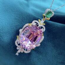 Women's Sweet Exaggerated Super Sparkling Inlaid Oval Pink Zirconia Romantic Pendant Necklace - Pink - View 9