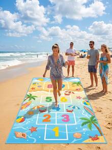 1pc Tropical Beach Digital Hopscotch Game Mat, Hawaiian Style Polyester Rectangular Carpet, Suitable For Hawaiian Vacation, Family Gathering, Spring/Summer Picnic, Adult Group Games, Ocean Theme Party And Cruise Theme Event - Multicolor - View 7