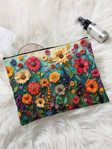 1pc AnDesign Design Fashionable Zebra Stripe & Cactus Pattern Makeup Bag, Zippered Travel Toiletry Bag, Perfect For Women And Sisters - Multicolor - View 6