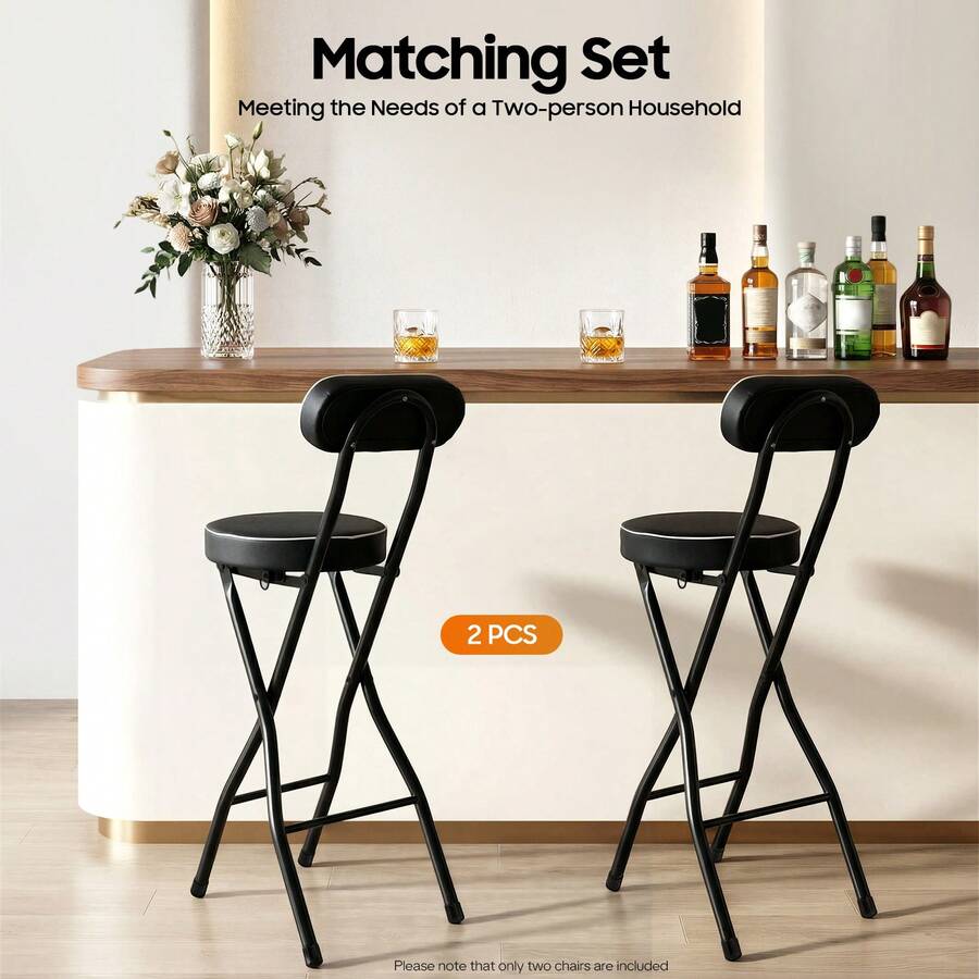 Klappbarer Hochstuhl 2er Set 65cm Sitzhöhe – Stehhocker für Camping, Grillen, Picknick, Reisen, Werkstatt, Garage & Outdoor Aktivitäten – Belastbar bis 125kg, Schwarz, platzsparend - Schwarz - Übersicht 1