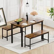 Esstisch-Set, Bartisch Mit 2 Essbänken, Küchentisch Mit Stühlen, Industrial Frühstückstisch Für Küche, Wohnzimmer, Partyraum, Naturfarben Und White - 黑色 - 查看 3