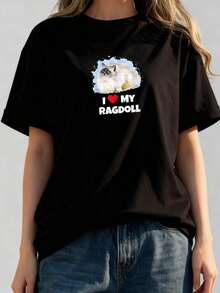 Camiseta Casual "I-Love-My-Ragdoll-Cat" para Mujeres, Niñas y Niños - Moda - Negro - Ver 1
