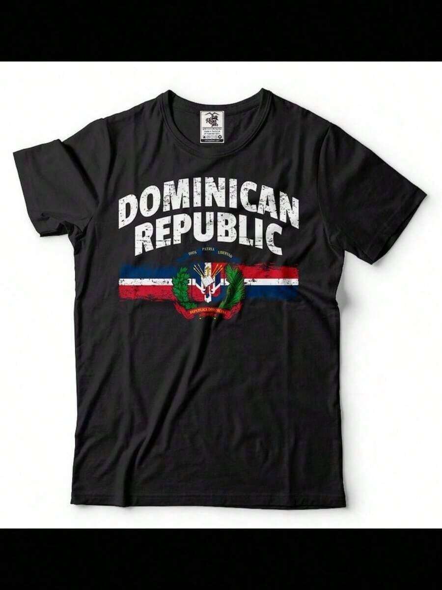 Dominican Republic Flag T-Shirt National Heritage Tee playeras de mujer - Negro - Ver 1