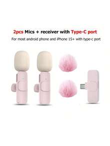 Wireless Lavalier Microphone For Smartphone, Plug-Play Wireless Microphone For Video/Audio Recording, Clip On Lapel Mic For Interview/Vlog/Teaching - Pink - View 8