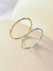 1 chiếc nhẫn thép không gỉ mạ vàng 14K tối giản, thiết kế mỏng với họa tiết kim cương cắt giác, phù hợp cho phụ nữ và bé gái đeo hàng ngày hoặc đeo cùng các nhẫn khác. - S - Xem 2