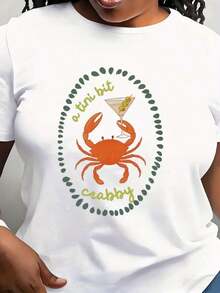 Camiseta Moderna Minimalista con Diseño de Cangrejo, Estética de Pescador, Estética Costera, Estilo Inspirado en el Océano Olive Martini, Estética del Old Money, Tomato Girl, Casual de Verano para el Día a Día - Blanco - Ver 7