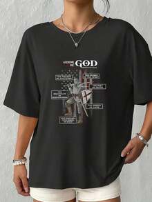1 camiseta de algodón con el versículo bíblico "Armadura de Dios Efesios 6:10-18", 180g, 100% algodón. - Negro 1 - Ver 12