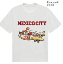 Playera  BT21 Avión "Mexico City World Tour", Estampado Efecto Bordado No Real - Negro - Ver 6