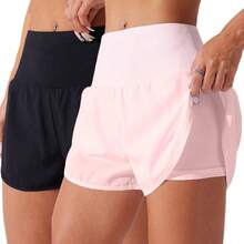 Yunuo Menswear CourtClass Pantalones cortos deportivos informales de mujer de unicolor, de doble capa, cómodos pantalones cortos tipo sudadera - Multicolor - Ver 9
