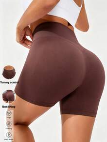 Quần short thể thao nữ Aoqta Sports mùa hè, màu trơn, cạp cao, dáng rộng, ống suông, thích hợp cho yoga, chạy bộ, tập luyện, thể dục và mặc hàng ngày. - màu nâu - Xem 3