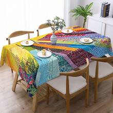 1pc, Home Decor, Abstract Pattern Printed Tablecloth, Rectangular, Woven, Suitable For Home Kitchen Dining Room, Party Dinner, Picnic Camping, Date, Wedding, Theme Party Decoration, Indoor And Outdoor Use - Multicolor - View 11