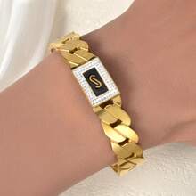 Vòng tay Cuban bằng thép không gỉ mạ vàng 18K, đính đá Cubic Zirconia, trang sức không bị xỉn màu dành cho nam giới, thích hợp đeo hàng ngày và dự tiệc. - Vàng - Xem 2