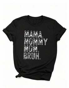 Artículo de 3 moda: camiseta casual de manga corta para mujer, camiseta con estampado de Joshua Mama, camiseta de manga corta con cuello redondo para mujer, top deportivo casual transpirable de algodón puro, regalo para vacaciones, camiseta de primavera con diseño de mariposa para Pascua, camiseta para mujer. - Negro - Ver 2