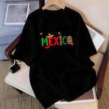 Camisetas para adolescentes Estampado kawaii Nosotros México Holgado Para el día a día y vacaciones |Camiseta casual linda - Negro - Ver 1