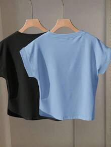 Set de 2 camisetas de manga corta con cuello redondo y manga raglán, adecuadas para el verano, en color negro y rosa - Multicolor - Ver 2