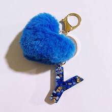 1 pieza Llavero con corazón de letra de resina beige y borla para mujer, accesorio creativo de estilo lindo como regalo para amigos - Azul real 2 - Ver 22
