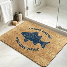 1pc Navy Blue Bass Fish Print Flannel Rug, Printed With "Welcome Fishing Friends" Text, Vintage Outdoor Fishing Style Rectangular Doormat, Washable Entryway Mat, Suitable For Foyer, Porch, Lakeside Home And Home Decor - 1PC - View 15