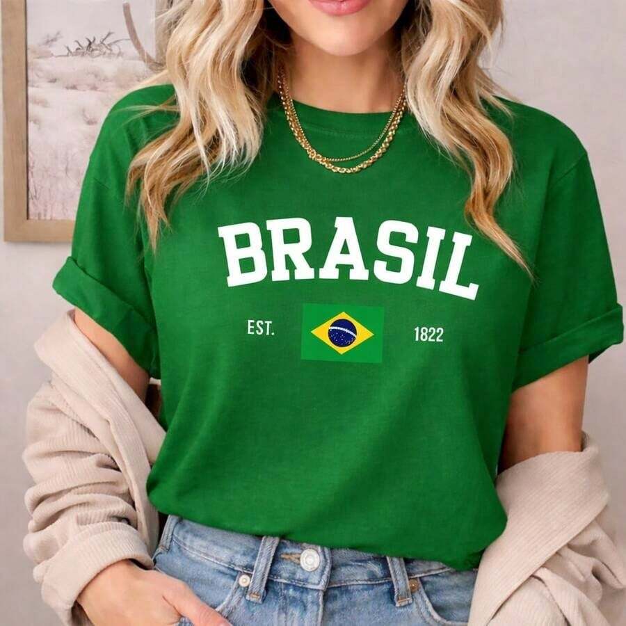 Women's T-Shirt Brazil 100% Cotton Basic Flag - 綠色 - 查看 1