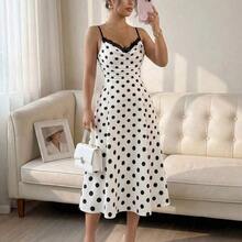 guangzhougaolangshangmao  Vestidos de mujer, vestido con estampado de lunares, vestido de encaje con parches, vestido ajustado con volantes sin mangas con tirantes finos, vestidos de moda elegantes para mujer, adecuados para uso diario, vacaciones, fiestas, citas, reuniones, vestido midi con tirantes finos, vestido de mujer con lunares, vestidos retro para mujer, los mejores vestidos talla grande vendidos, vestido de alta calidad, vestidos con lunares para mujer, vestido sin mangas, vestidos con lunares - Champán - Ver 4