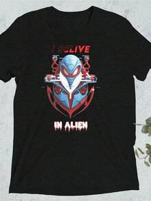 I Believe in Alien France_0638 Camiseta Casual de Manga Corta con Cuello Redondo, Material Suave, Estilo Urbano de Moda, Clásica, Retro, Divertida, Estampada, Puramente T-Shirt 200G - Negro - Ver 2