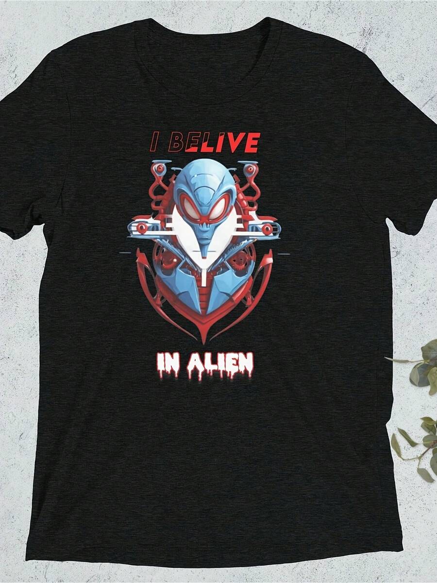I Believe in Alien France_0638 Camiseta Casual de Manga Corta con Cuello Redondo, Material Suave, Estilo Urbano de Moda, Clásica, Retro, Divertida, Estampada, Puramente T-Shirt 200G