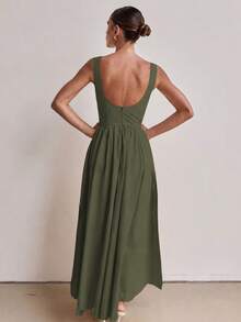 MODA MO, REF: H978 Women's Dress, Long Dress, Sleeveless, Round Neckline, High Waist, Open Back, Dress With Zipper, Slim Fit, A-Line Dress, Elegant, Modern, Lightweight, Comfortable, Versatile, Refined Look, Casual Chic Dress, Dress For Events, Sophisticated Look, Summer Dress, Quality Finish, Feminine Style. - 軍綠色 - 查看 5