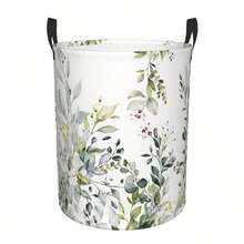 Foldable Laundry Basket With Handle - Oxford Cloth Laundry Basket, Suitable For Laundry, Portable Laundry Storage, Colored Flower Pattern, Round Portable Laundry Handling Basket, Suitable For Bathroom, Bedroom, Can Be Used As Storage Bag Or Laundry Basket - 花 F - 查看 3