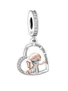1pc 925 Sterling Silver Eternal Love Pendant Set, Rose Gold Plated Family Pet Angel Wings Cubic Zirconia Pendant, Meaningful Gift For Women With Sensitive Skin - Silver - View 10