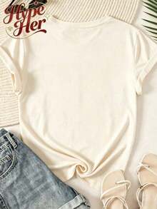 HypeHer Nueva Camiseta de Verano 2026 para Mujer, de Manga Corta, Cuello Redondo Regular, Estampado Casual con Temática de Monorail, Mezcla de Algodón, Regalo Ideal para Niñas o Mamás, Ajuste Veraniego para Mujer.Transpirable y cómoda. - Albaricoque 5 - Ver 2