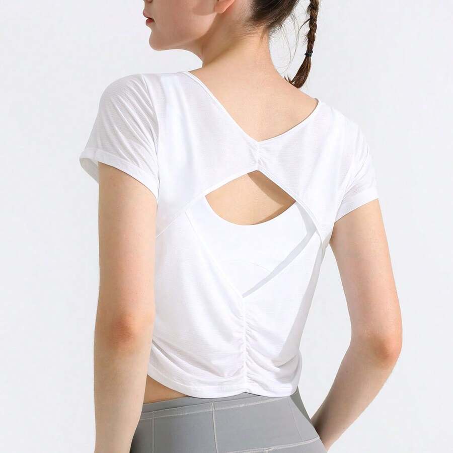 Women's Cropped Sports Top With A Cool, Quick-Drying, Open-Back Design, Ideal For Yoga And Training - TX08白色 - 查看 1