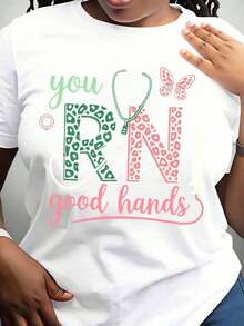 You're In Good Hands: Nurse T-Shirt With Stethoscope And Butterfly Design, Gift For Nurses, Professional Nursing Clothing, 220g - Urban Vintage Style, Unisex, Loose Cotton Short Sleeve T-Shirt With Round Neck, 100% Cotton. - 白色 - 查看 3