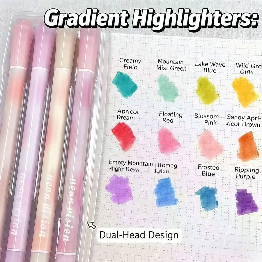 4 buah Stabilo Dua Ujung Gradien Pastel | Estetika Jepang | Spidol Anti Luntur Cepat Kering Cocok untuk Catatan dan Jurnal | Alat Tulis Lucu Bergaya - Rectangle - View 1