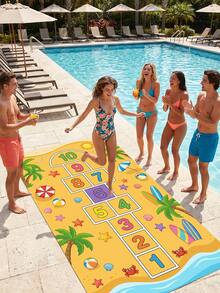 1pc Tropical Beach Digital Hopscotch Game Mat, Hawaiian Style Polyester Rectangular Carpet, Suitable For Hawaiian Vacation, Family Gathering, Spring/Summer Picnic, Adult Group Games, Ocean Theme Party And Cruise Theme Event - Multicolor - View 5