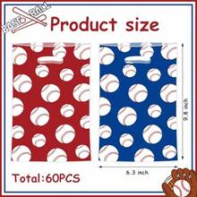 60 bolsas de regalo de plástico de béisbol, bolsas de recuerdo de fiesta de béisbol con asa, béisboles rojos y azules, bolsa de dulces con temática de béisbol, bolsa de regalo de plástico con temática - Rojo y azul - Ver 2