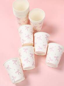 25pcs Pink Bow Paper Cups, Disposable Cups Suitable For Events, Birthdays, Weddings, Baby Showers, Anniversaries, Christmas Parties, Graduations, Hot/Cold Drinks, Tea, Water, Milk, Juice, Party Supplies, Home Decor, Kitchen Dining, Picnics, Daily Use, Holiday Celebrations, Disposable Coffee Cups, Beverage Set - Bow - View 9