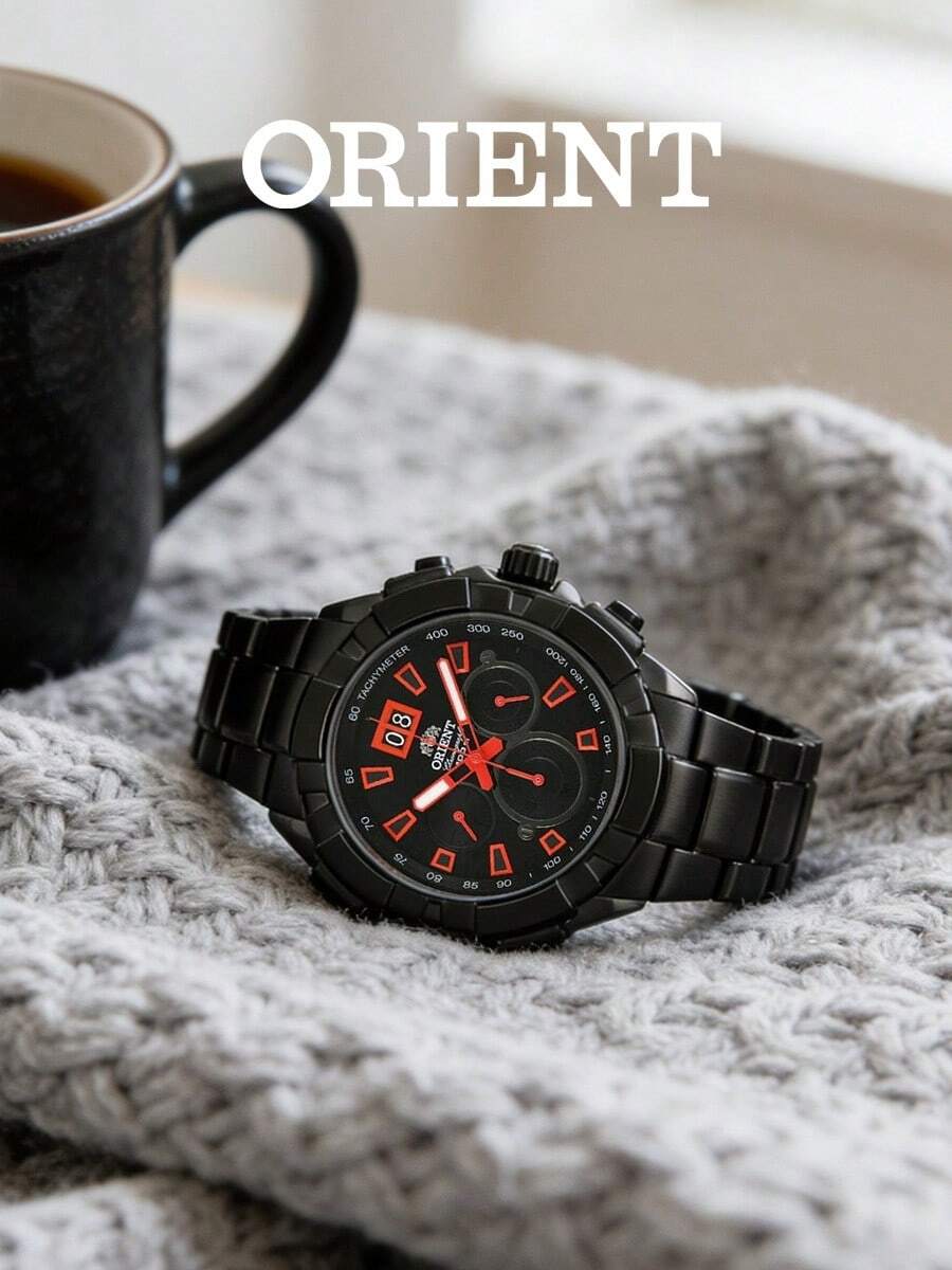 ORIENT FTV00004B0 男士计时腕表,不锈钢表壳,旋入式表冠,黑色表盘,100米防水 - 黑色 - 查看 1