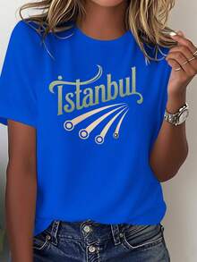 Camiseta de Mujer de Algodón Puro con Diseño Vintage de Estambul - Top casual cómodo en color verde, con un diseño inspirado en la cultura, adecuado para uso diario informal y vestimenta cultural, lavable a máquina y apto para todas las estaciones. - Azul - Ver 7