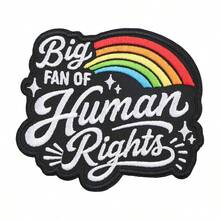 RHUAGYP 1pc "Human Rights Loyal Fan" Slogan Embroidered Patch, Rainbow Graphic With Glitter Accents, Iron-On Or Sew-On Badge For Personalized Clothing And Bag Decoration - Multicolor - View 9