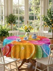 1/2pcs Tablecloth, Rainbow Fruit Slice Pattern, Polyester Material, Square Or Round Shape, Suitable For Kitchen, Dining Room, Coffee Table, Picnic, Camping, Countryside Decor, Tabletop Protection, Holiday Decoration, Vibrant And Fresh Style - Multicolor - View 20