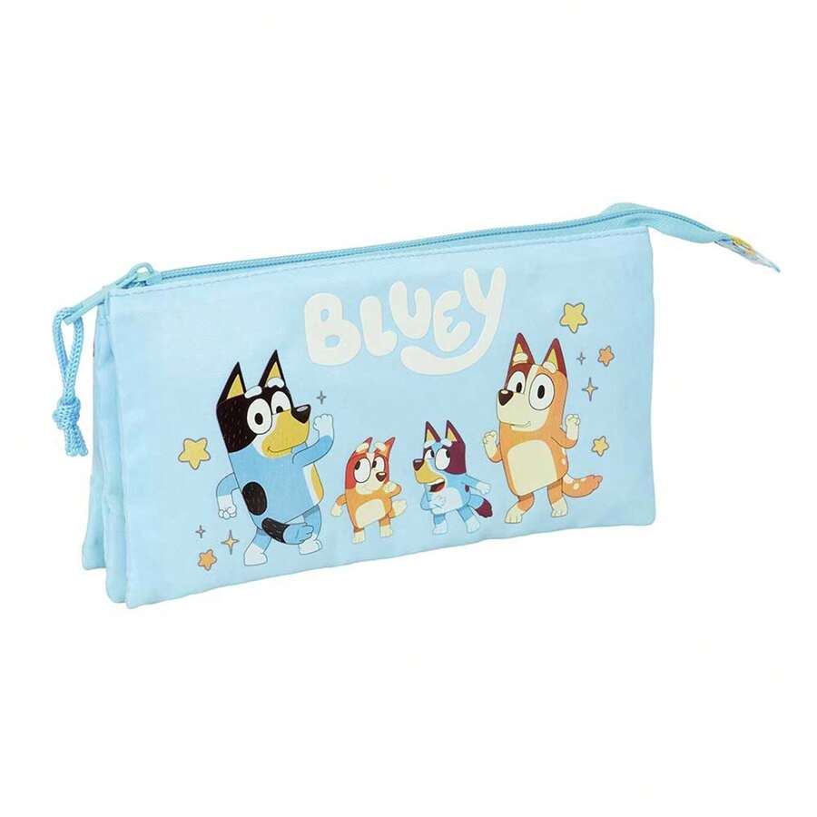 Safta | Triple Pencil Case Bluey ?Ready? For Kids, Official License, 3 Compartments With Zipper And Central Inner Pocket, One Size, Ideal For School And Back To School - Portatodo - View 1