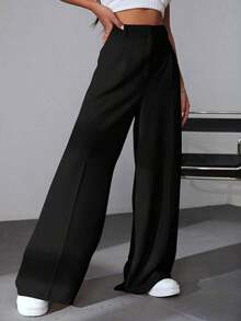 Pantalones Caqui De Pierna Ancha Lisos - Negro - Ver 3