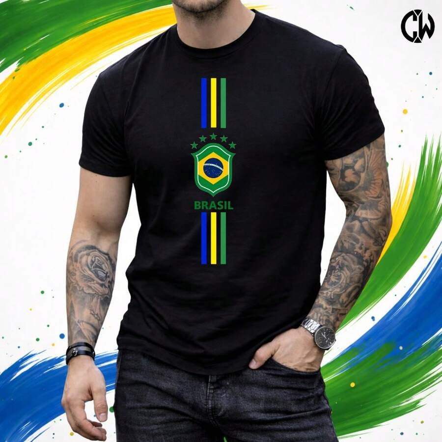 Brazil World Cup Soccer T-Shirt - New Release - 100% Cotton - 黑色 - 查看 1