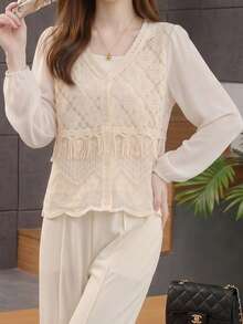 JIANHU Women's Summer Lightweight Lace Blouse - Breathable & Elegant, Suitable For Casual, Work And Special Occasions - Apricot - View 10