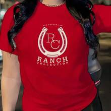 Camiseta Roja Pura para Mujer: Armonía del Casco del Caballo: Camiseta Roja - Serie Rancho Occidental Elegante - Amor - Rojo - Ver 7