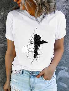 Arte Mexicano Camisetas Estampadas de Manga Corta para Mujer, Verano, Modernas y Casuales, Lavables a Máquina, Ajuste Cómodo, Impresión Plana 2D, Camiseta de Algodón para Familia Coordinada - Blanco 3 - Ver 12