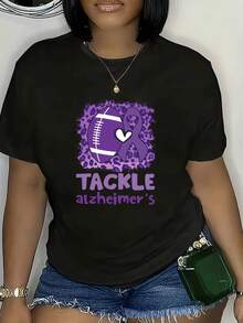 Talla - Camiseta de Concientización sobre Alzheimer para Mujer - Diseño de Corazón Morado y Rompecabezas, Camiseta Suave y Cómoda para Uso Diario, para Concientización sobre Alzheimer, Cuidadores, Grupos de Apoyo - Ropa Lavable aáquina para Alzheimer, Camiseta de Alzheimer, Ropa para Cuidadores - Camiseta Unisex de Estilo Urbano Vintage, de Algodón, Manga Corta, Cuello Redondo y Corte Holgado - Negro - Ver 1