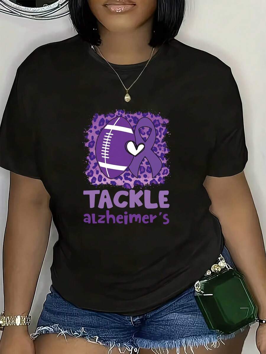 Talla - Camiseta de Concientización sobre Alzheimer para Mujer - Diseño de Corazón Morado y Rompecabezas, Camiseta Suave y Cómoda para Uso Diario, para Concientización sobre Alzheimer, Cuidadores, Grupos de Apoyo - Ropa Lavable aáquina para Alzheimer, Camiseta de Alzheimer, Ropa para Cuidadores - Camiseta Unisex de Estilo Urbano Vintage, de Algodón, Manga Corta, Cuello Redondo y Corte Holgado - Negro - Ver 1