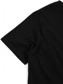 Camiseta de talla para mujer, color sólido, con un lindo estampado de gato con taza deé de lunares y estampado floral, cuello redondo, manga corta, transpirable, informal, lavable aáquina, perfecta para las vacaciones de primavera y verano, camiseta divertida con temática de gatos adecuada para el uso diario - Camiseta unisex de algodón holgada de manga corta y cuello redondo, estilo vintage urbano. - Negro - Ver 4